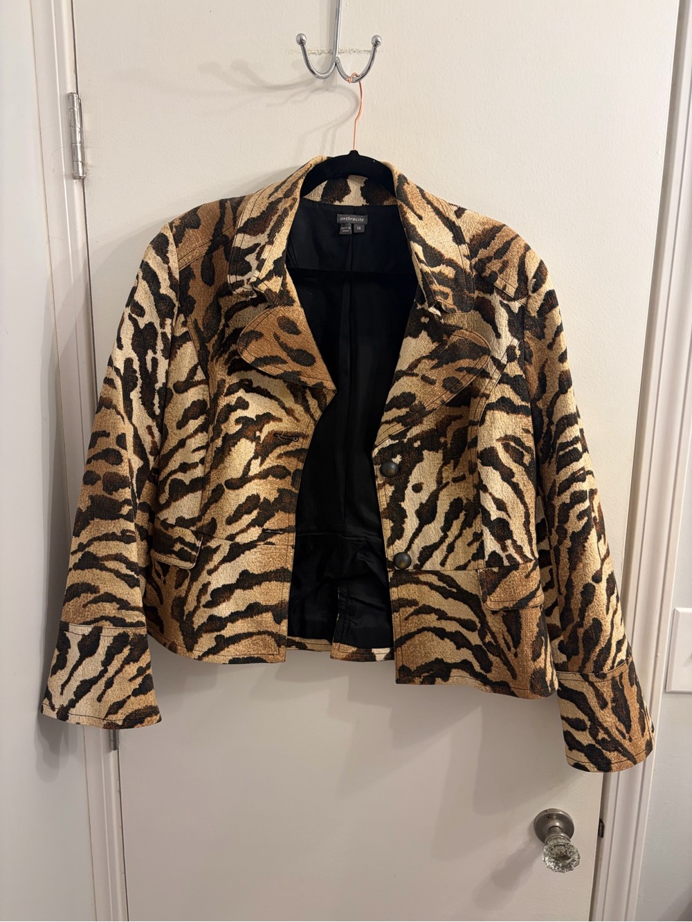Cropped Animal Print Blazer Jacket - Brown & Black
